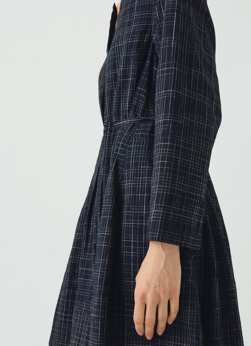 Space Dyed Indigo Check Dress | Indigo/Ecru