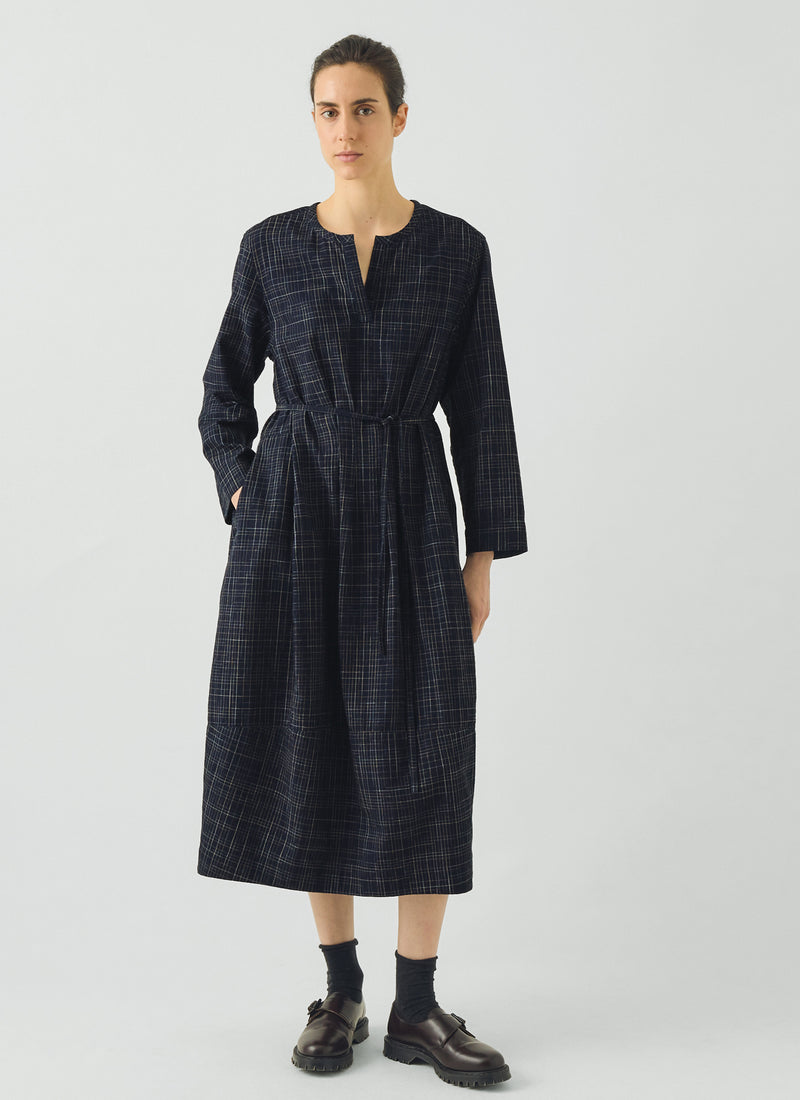 Space Dyed Indigo Check Dress | Indigo/Ecru