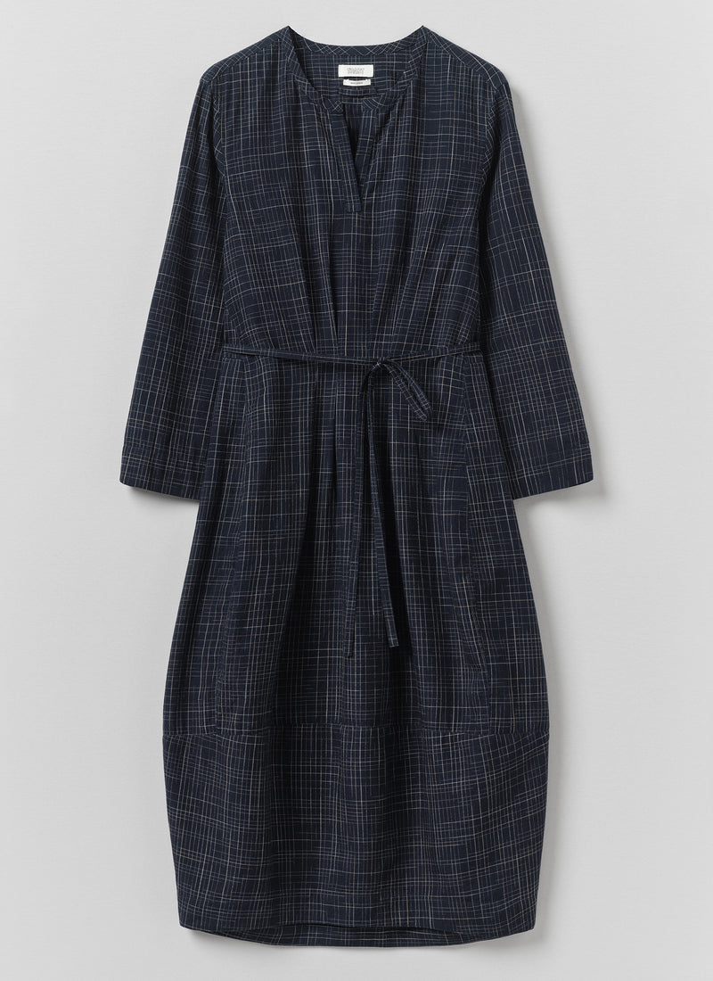Space Dyed Indigo Check Dress | Indigo/Ecru
