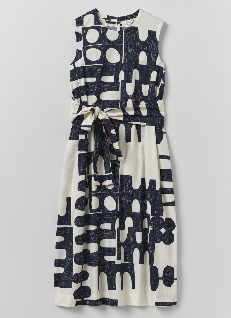 Large Totem Print Poplin Dress | Ink/Dove