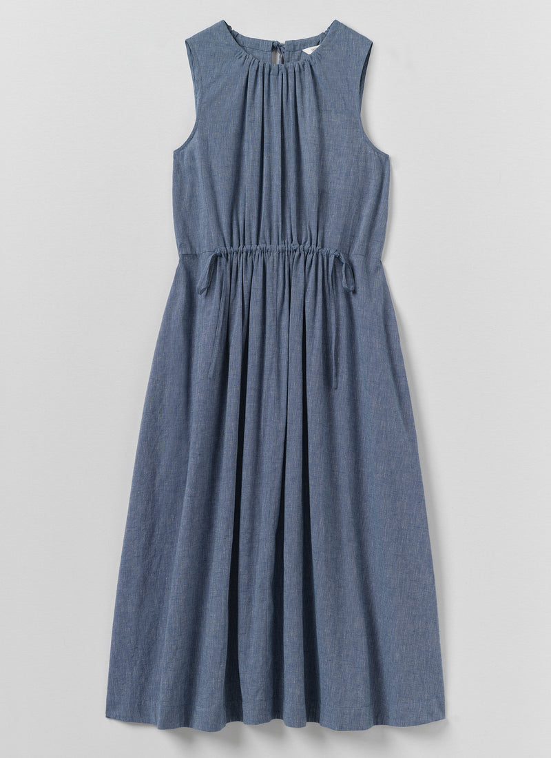Martha Cotton Linen Chambray Dress | Chambray Blue