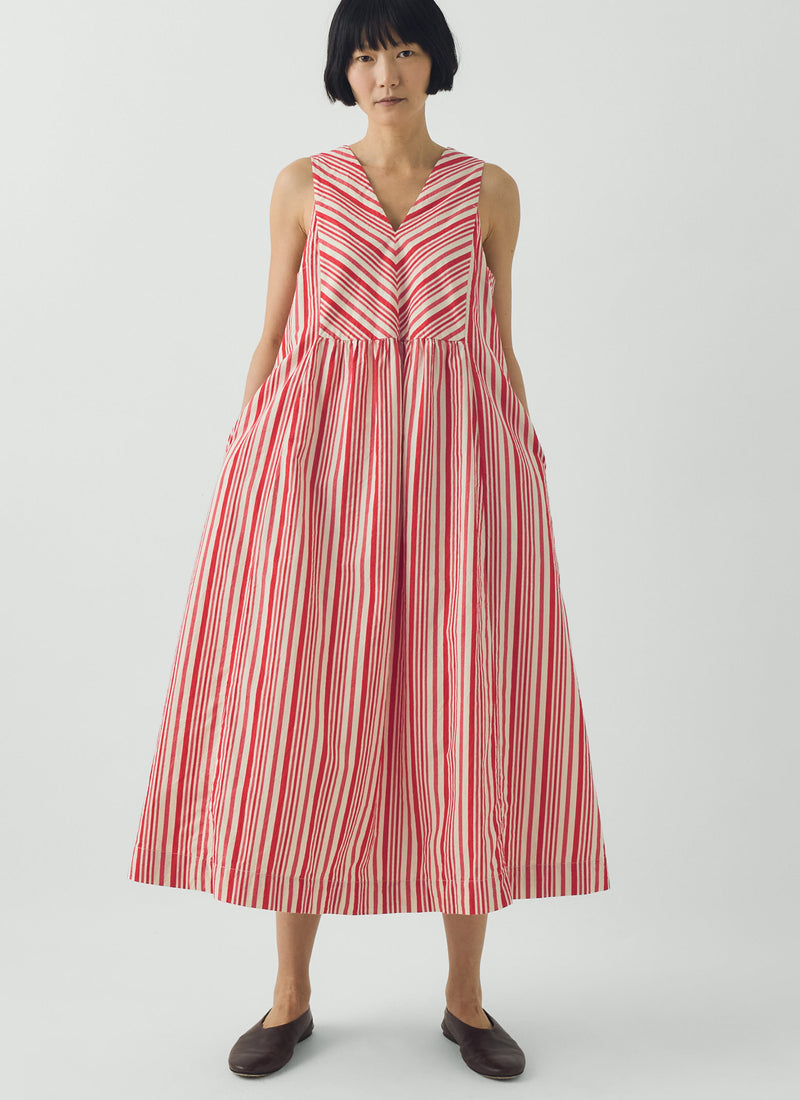Maypole Stripe Cotton Dress | Vibrant Red