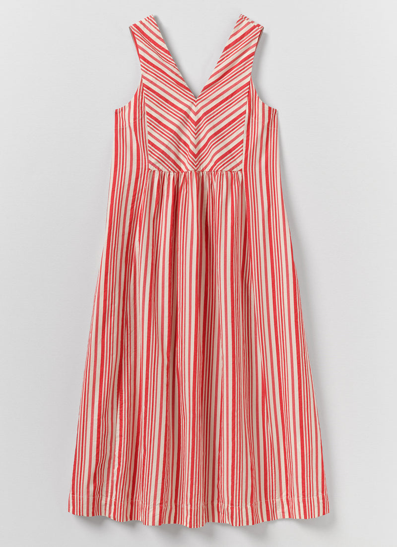 Maypole Stripe Cotton Dress | Vibrant Red