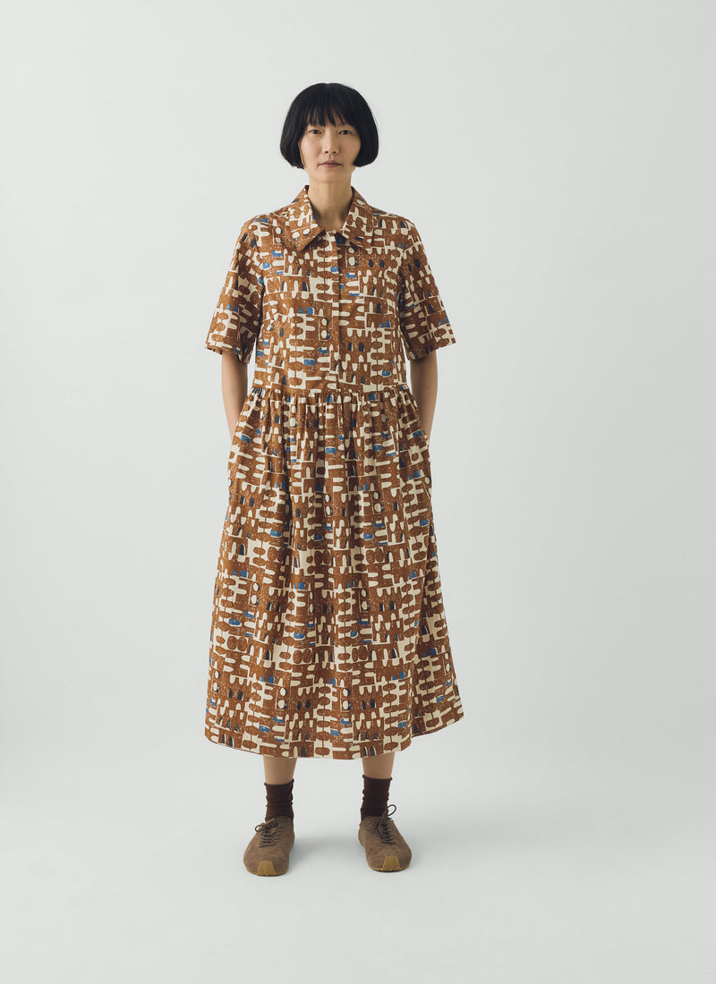 Selma Totem Print Cotton Shirt Dress | Earth