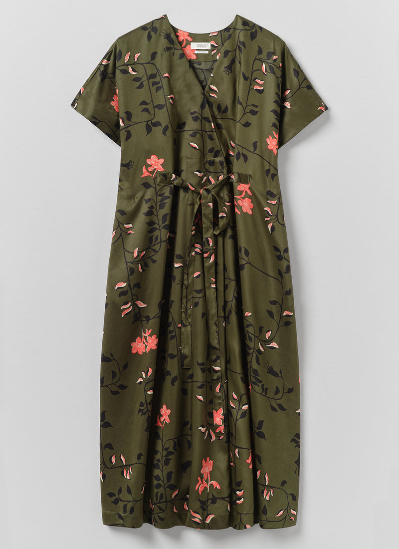 Folk Vine Print Dress | Dark Olive