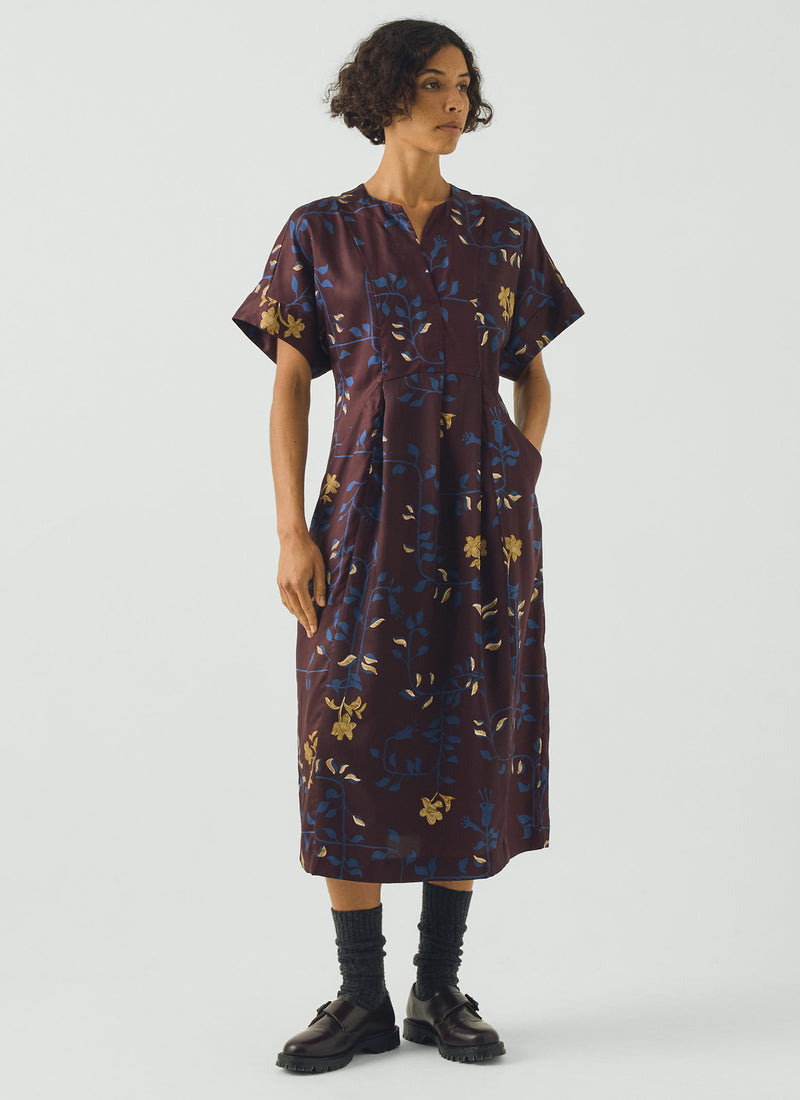 Bryn Folk Vines Print Dress | Plum