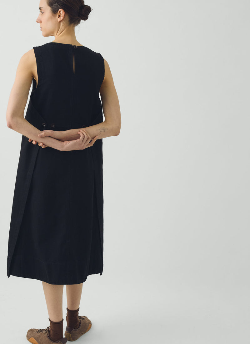 Sculpted Denim Pinafore Dress | Carbon Black
