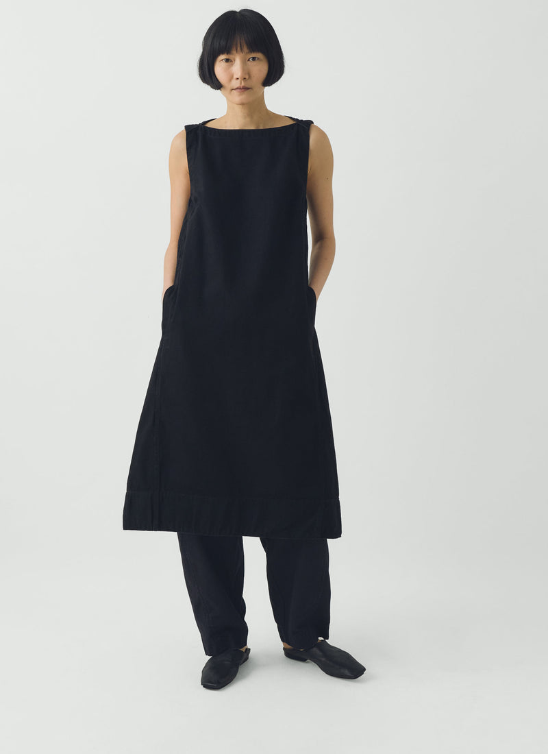 Sculpted Denim Pinafore Dress | Carbon Black