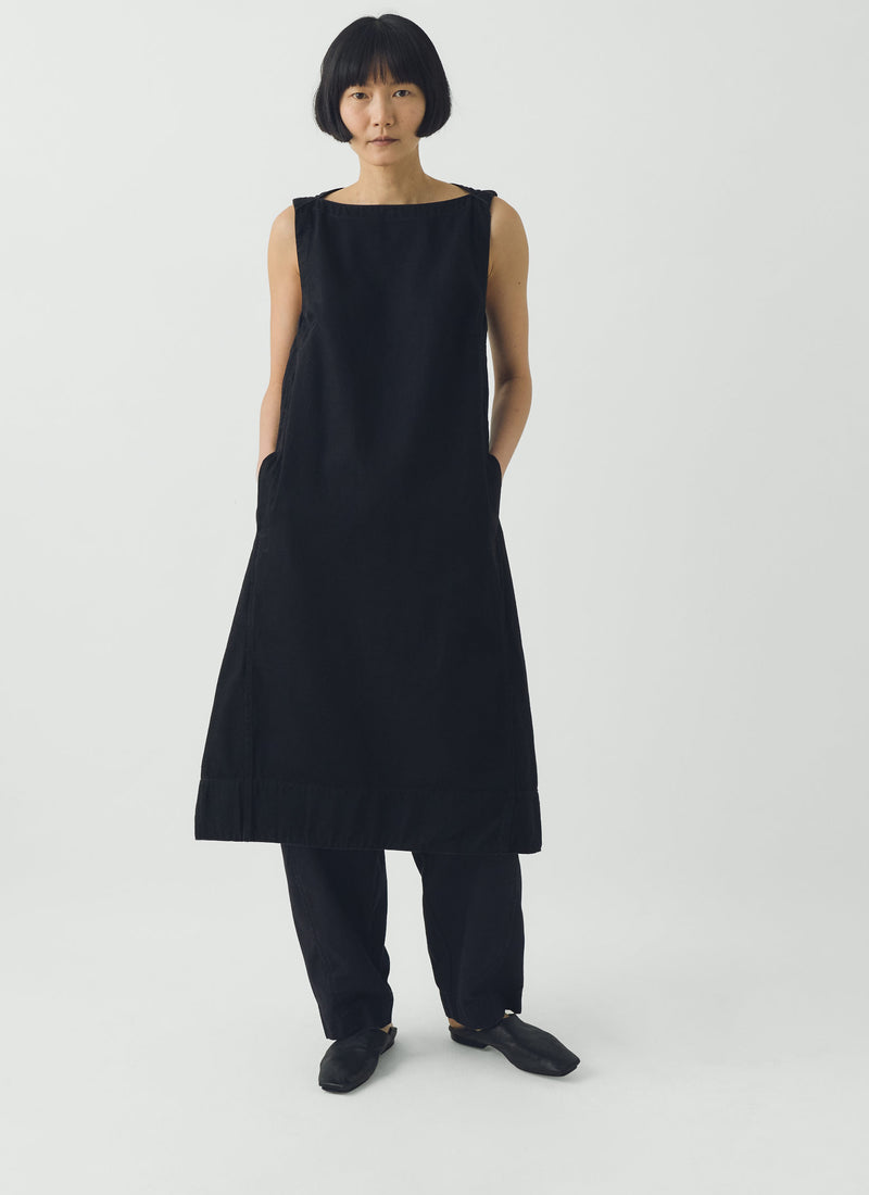 Sculpted Denim Pinafore Dress | Carbon Black