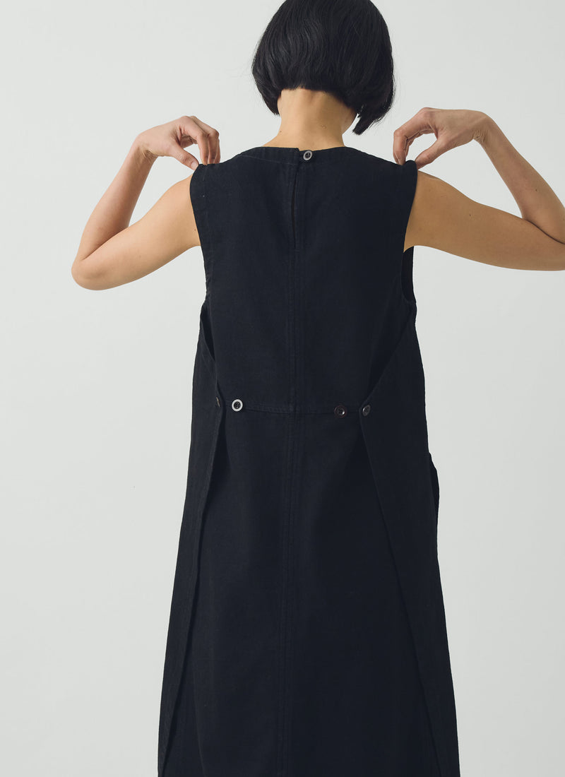 Sculpted Denim Pinafore Dress | Carbon Black