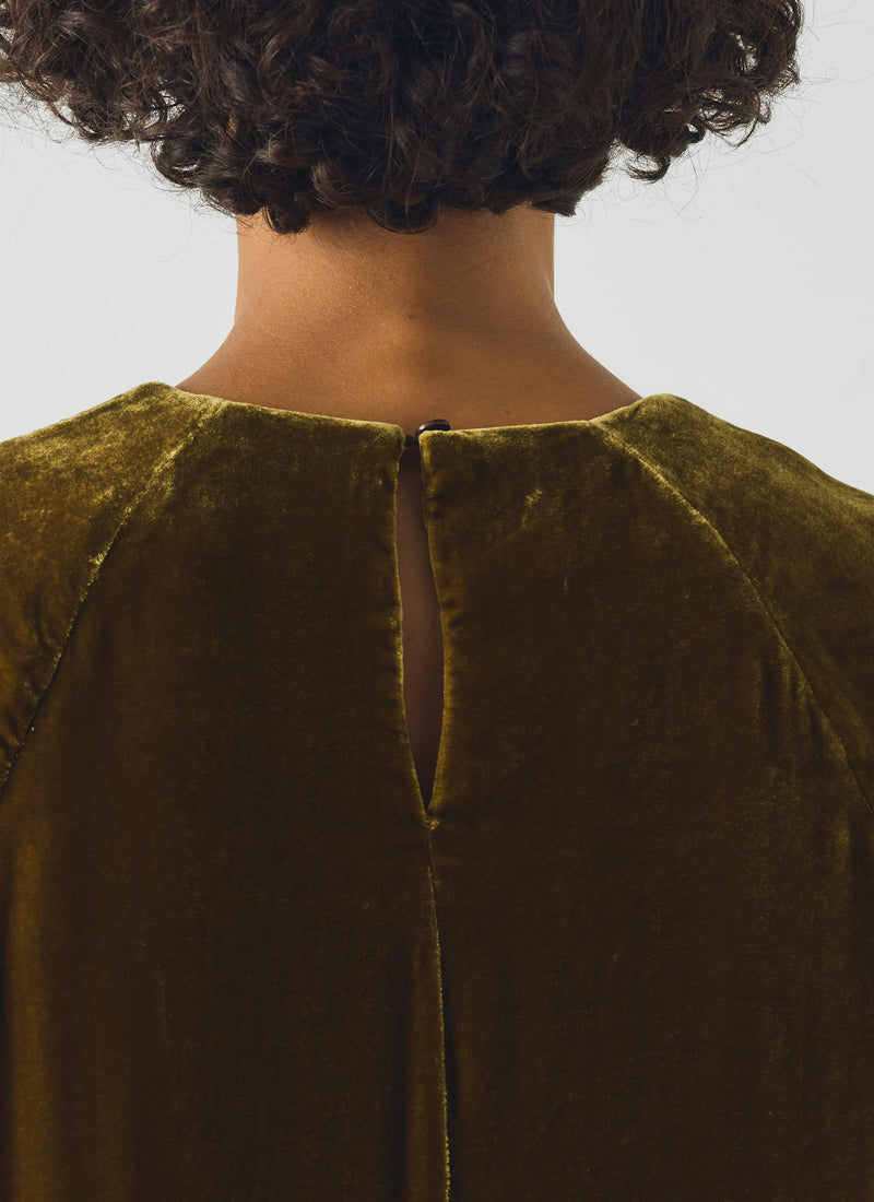 Cocoon Silk Velvet Dress | Golden Olive