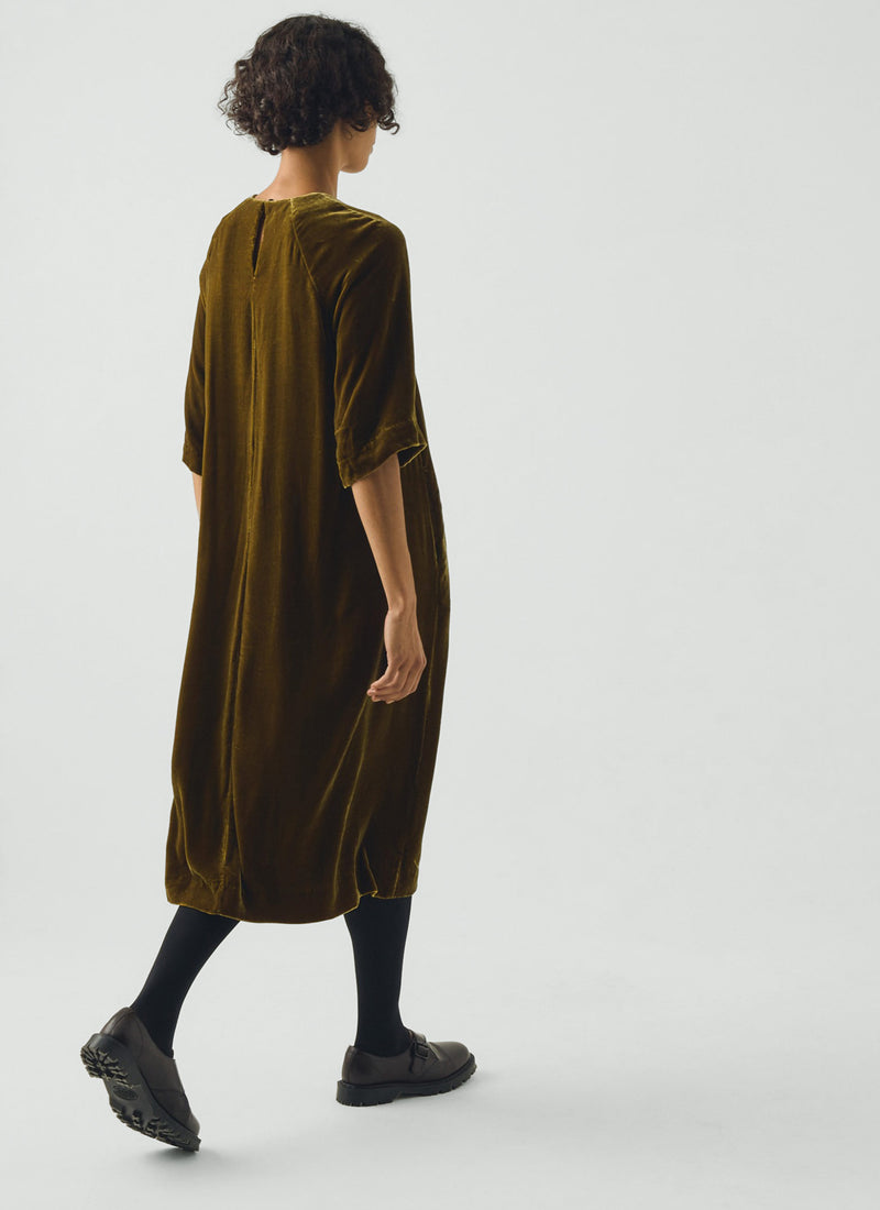Cocoon Silk Velvet Dress | Golden Olive