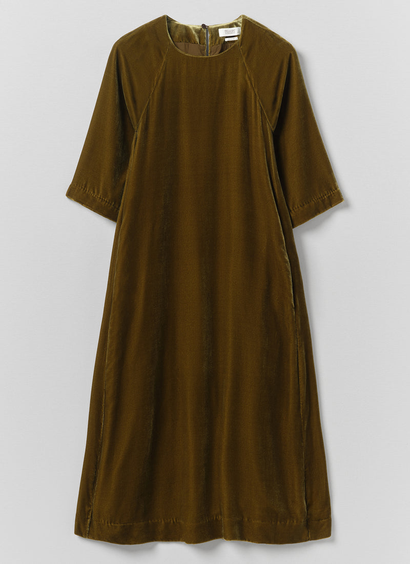 Cocoon Silk Velvet Dress | Golden Olive
