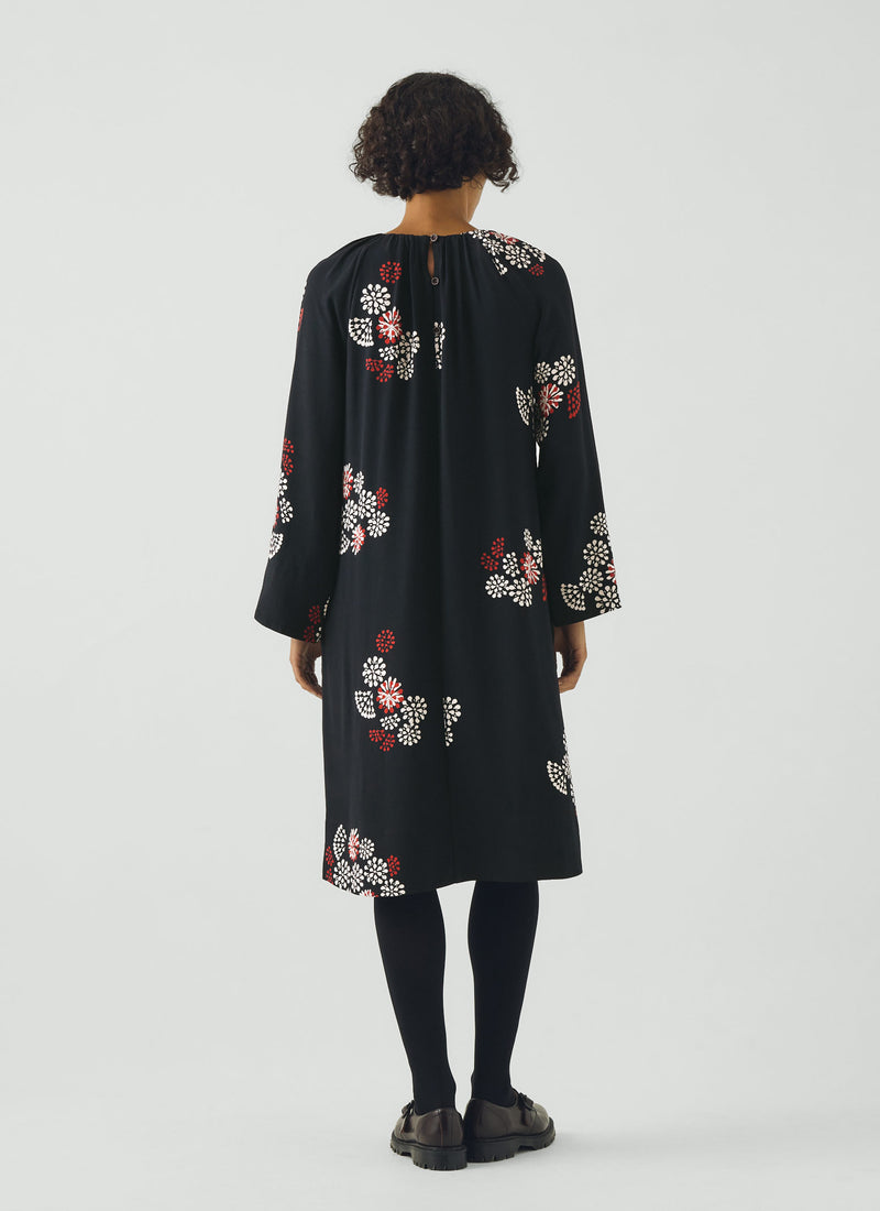 Firework Print Crepe Dress | Black Multi