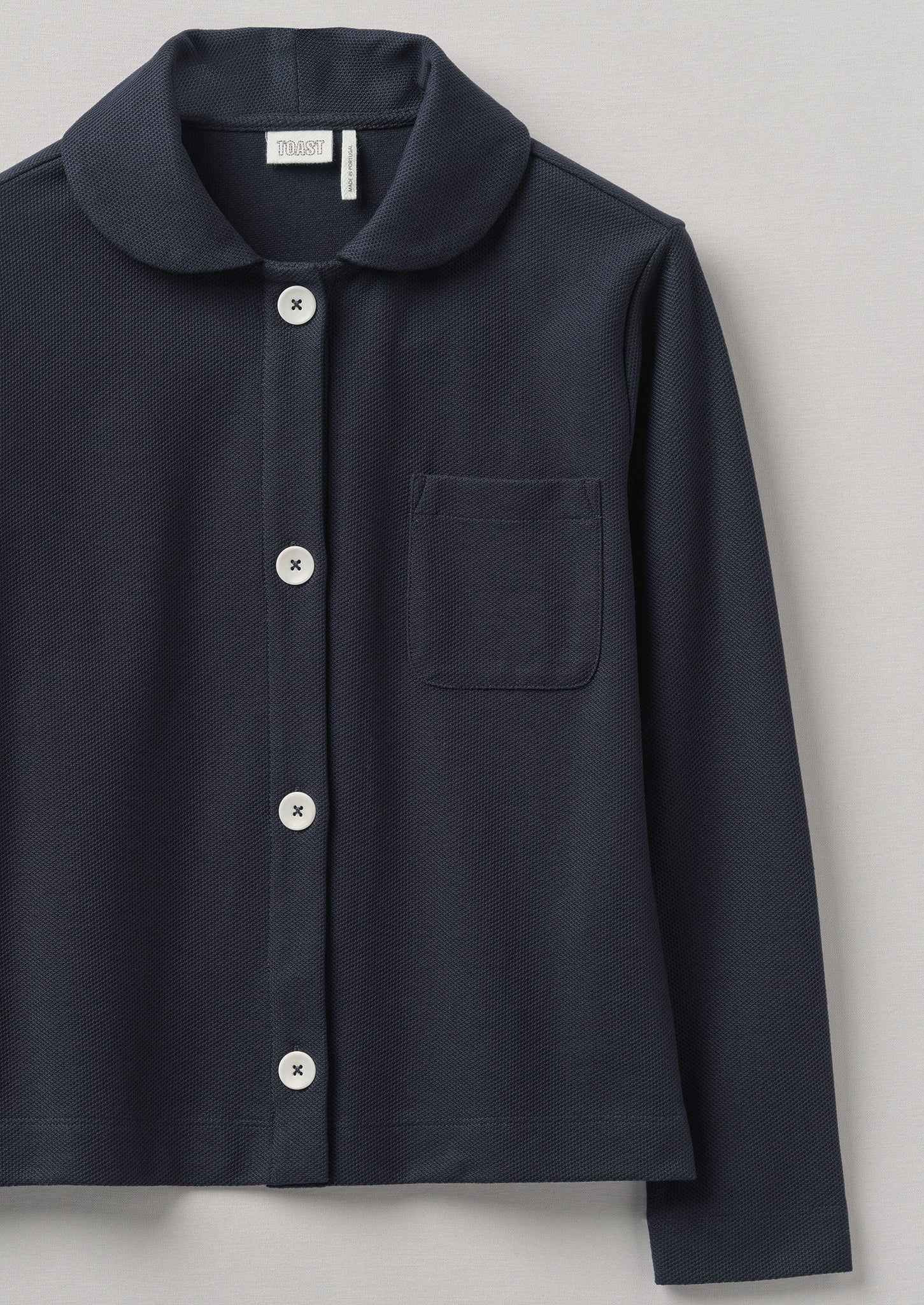 Round Collar Organic Cotton Pique Shirt | Blue Slate