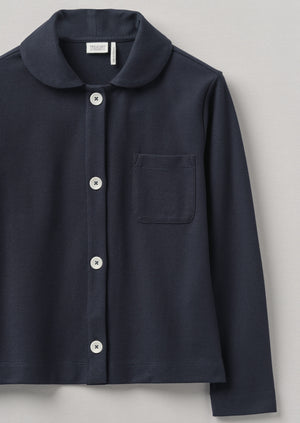 Round Collar Organic Cotton Pique Shirt | Blue Slate