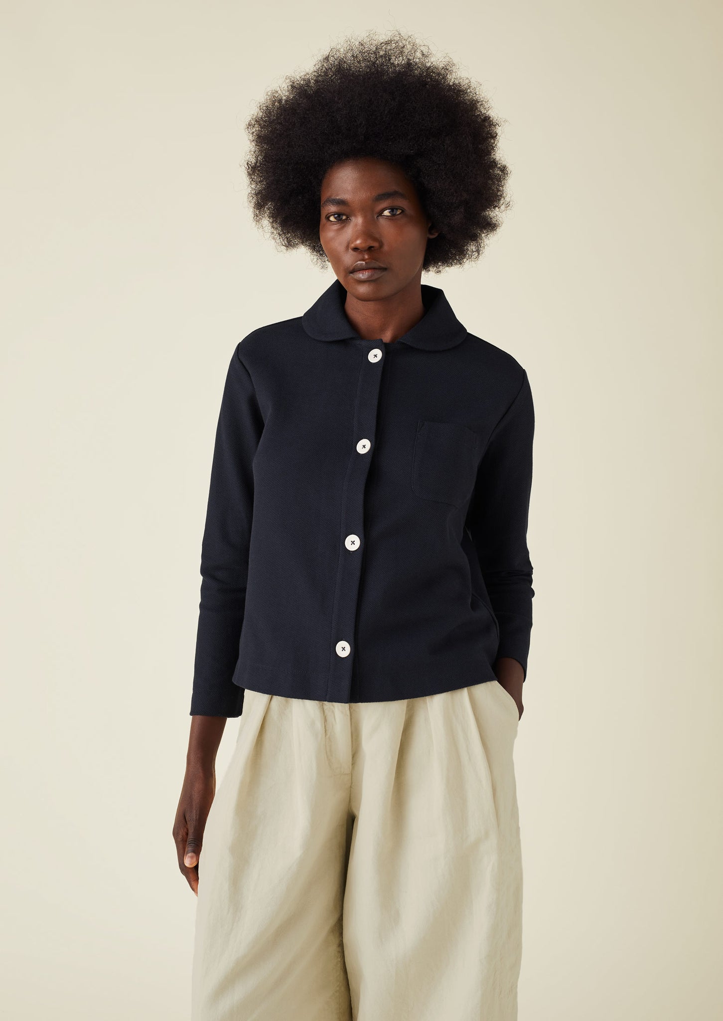 Rounded Collar Shirt - Pique