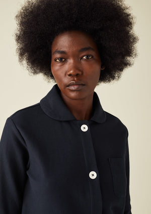 Round Collar Organic Cotton Pique Shirt | Blue Slate