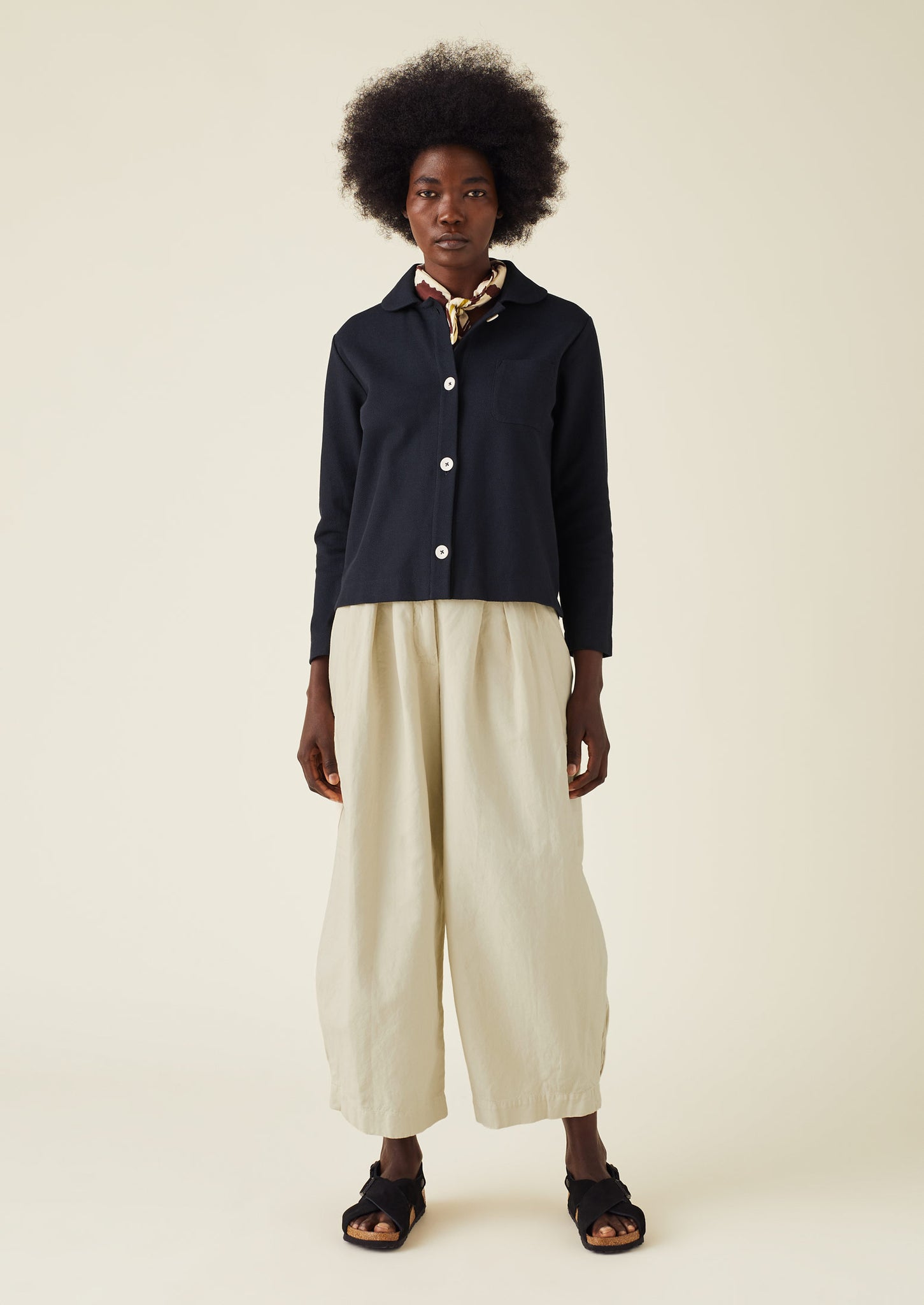 Round Collar Organic Cotton Pique Shirt | Blue Slate