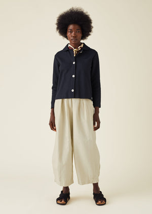 Round Collar Organic Cotton Pique Shirt | Blue Slate