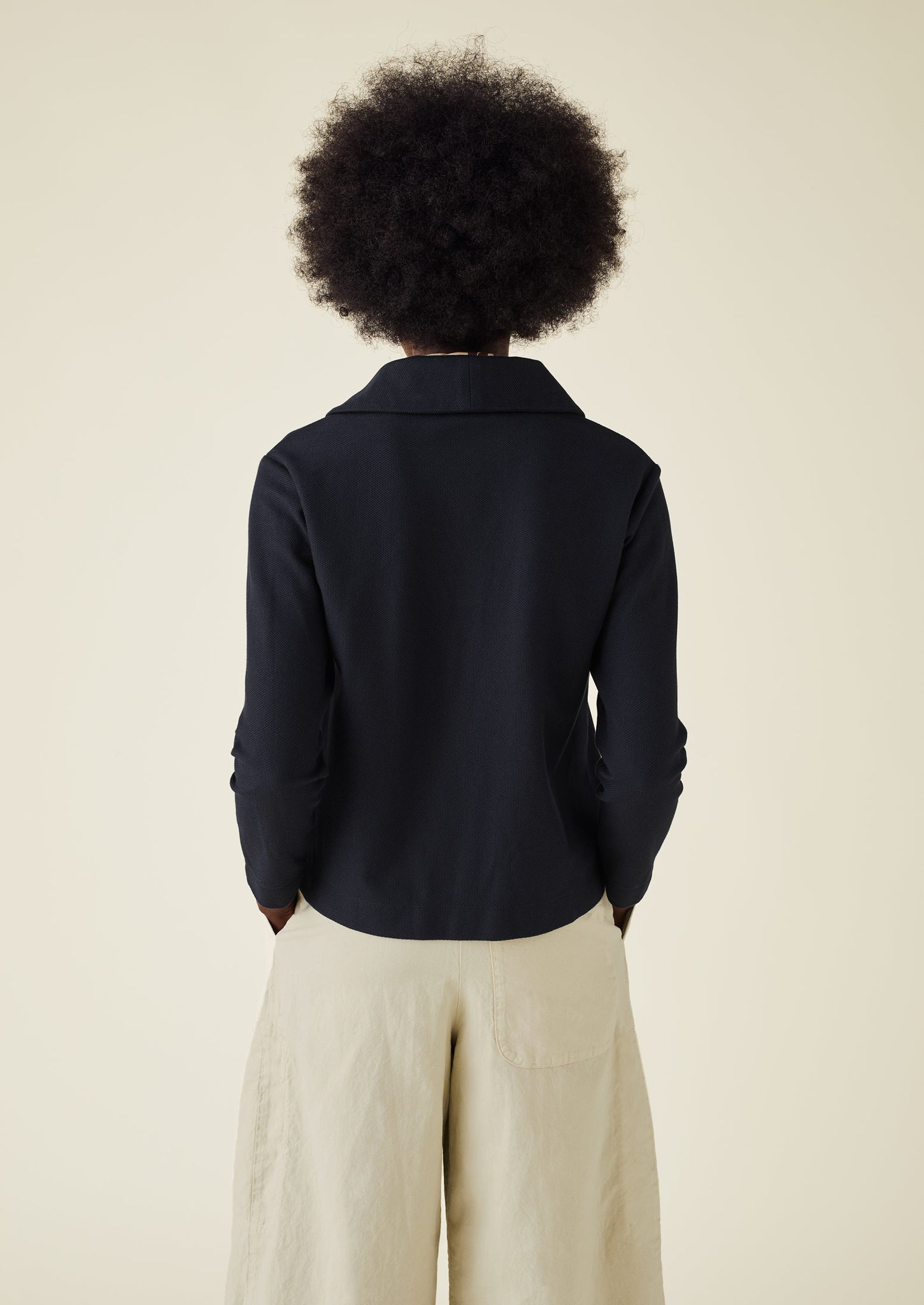 Round Collar Organic Cotton Pique Shirt | Blue Slate