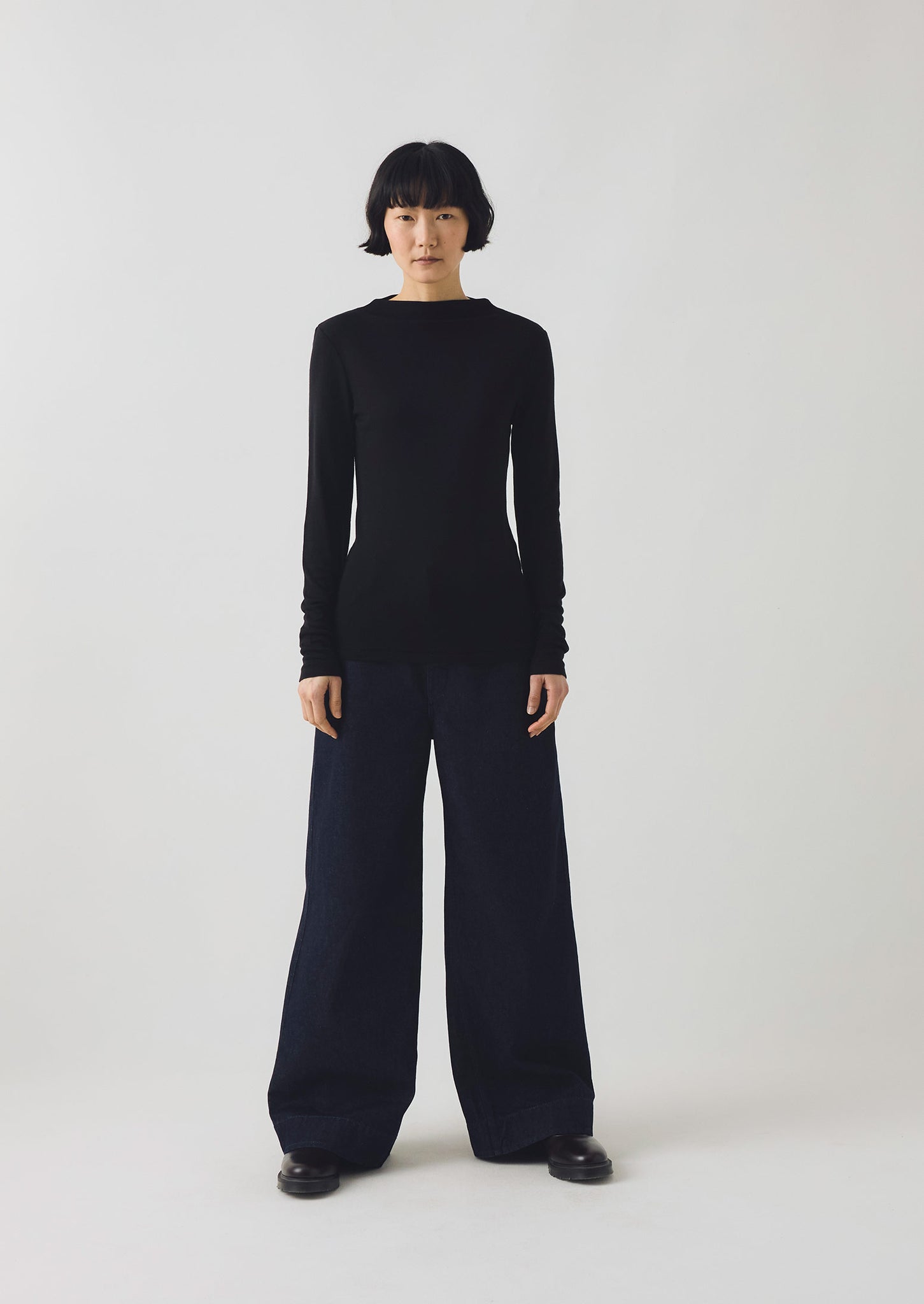 Aster Wool Lyocell High Neck Tee | Black