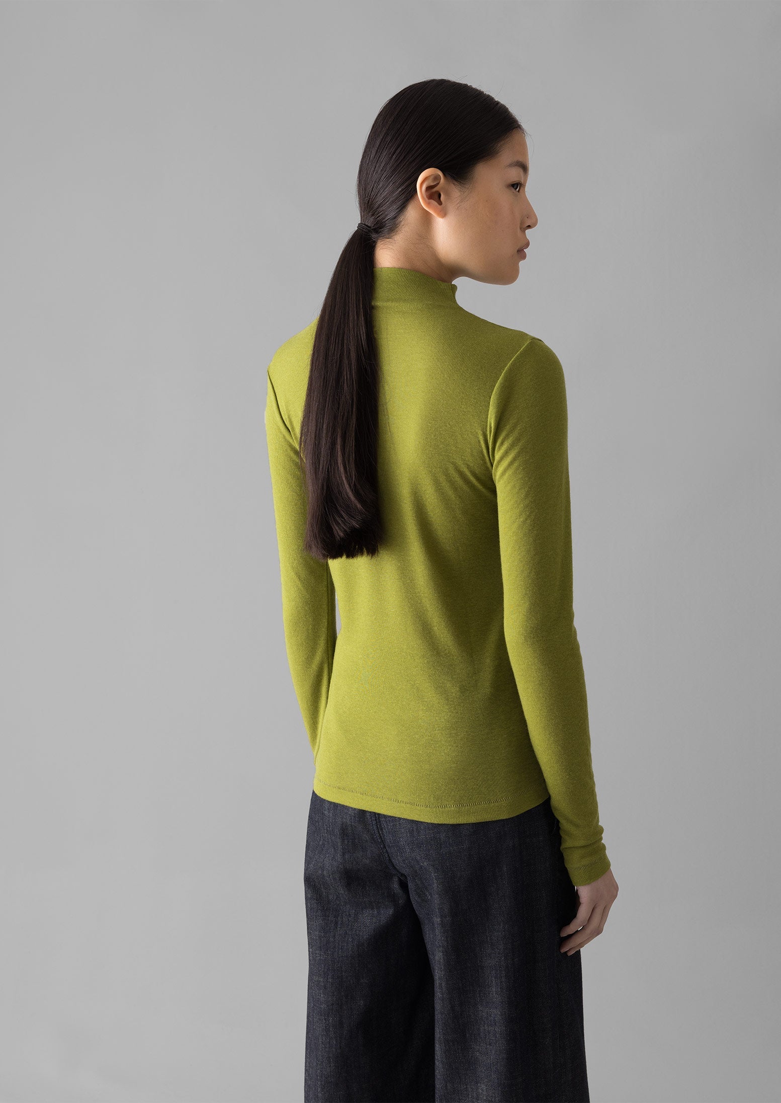 Women's Aster High Neck Wool Lyocell Tee | Pea | TOAST