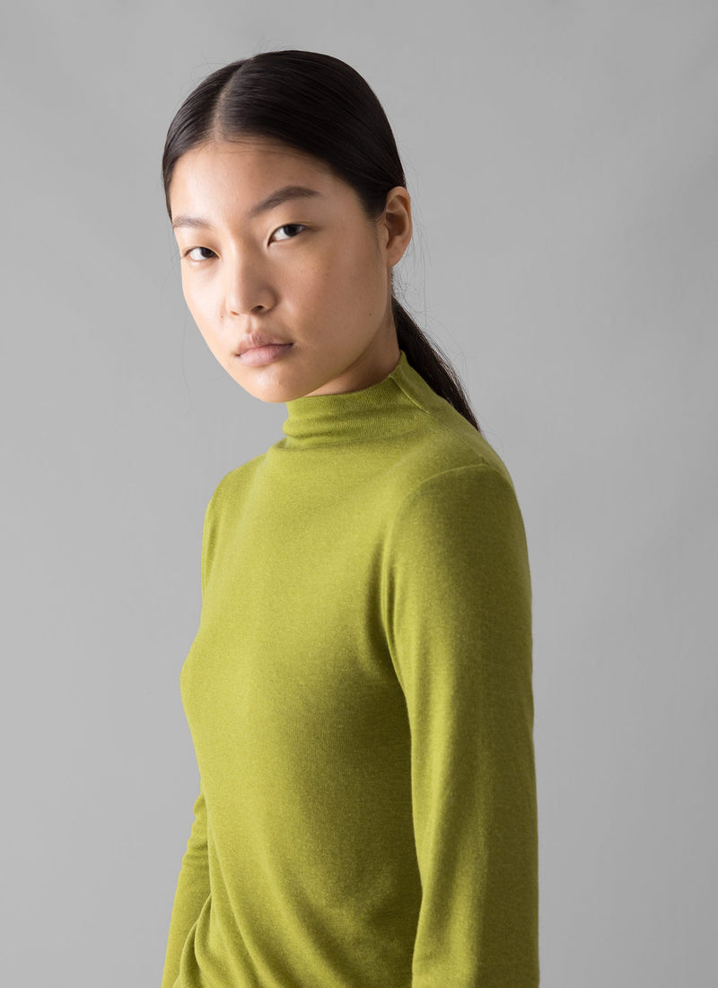 Aster High Neck Wool Lyocell Tee | Pea