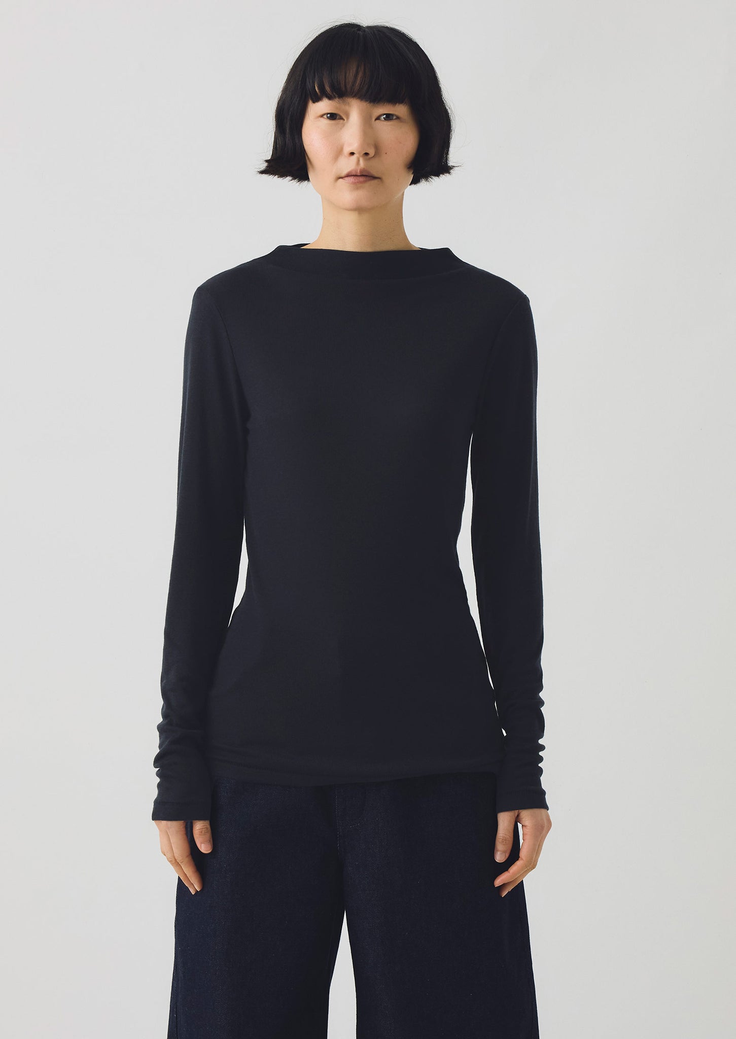 Aster Wool Lyocell High Neck Tee | Ink
