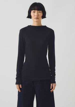 Aster Wool Lyocell High Neck Tee | Ink