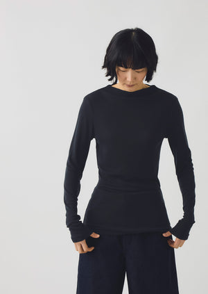 Aster Wool Lyocell High Neck Tee | Ink