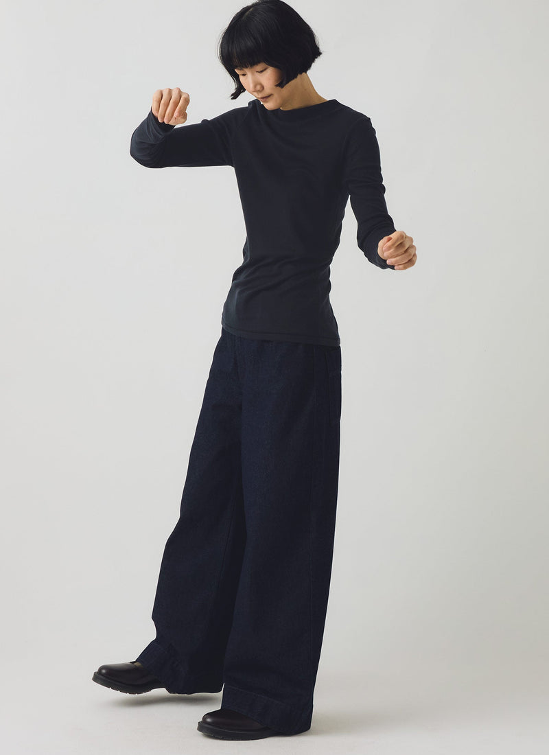 Aster High Neck Wool Lyocell Tee | Ink