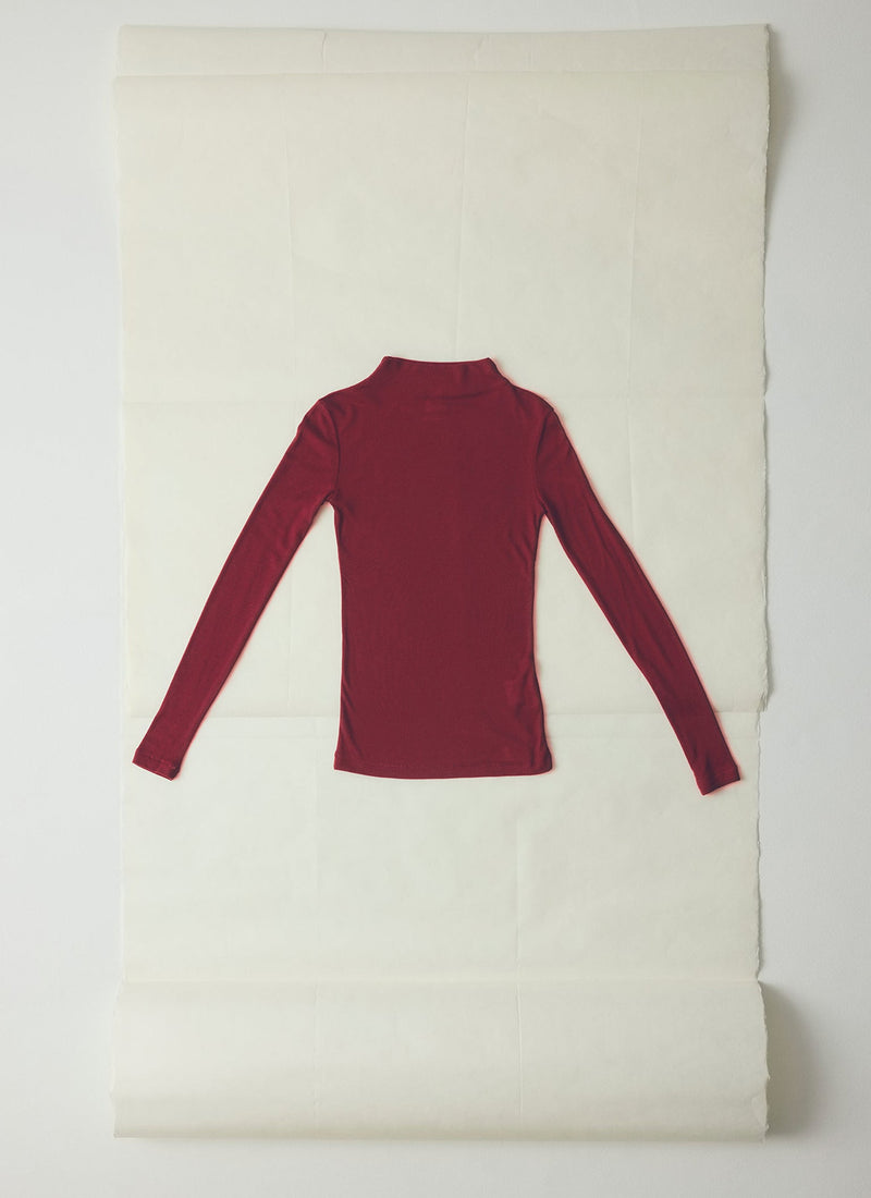 Aster High Neck Wool Lyocell Tee | Claret