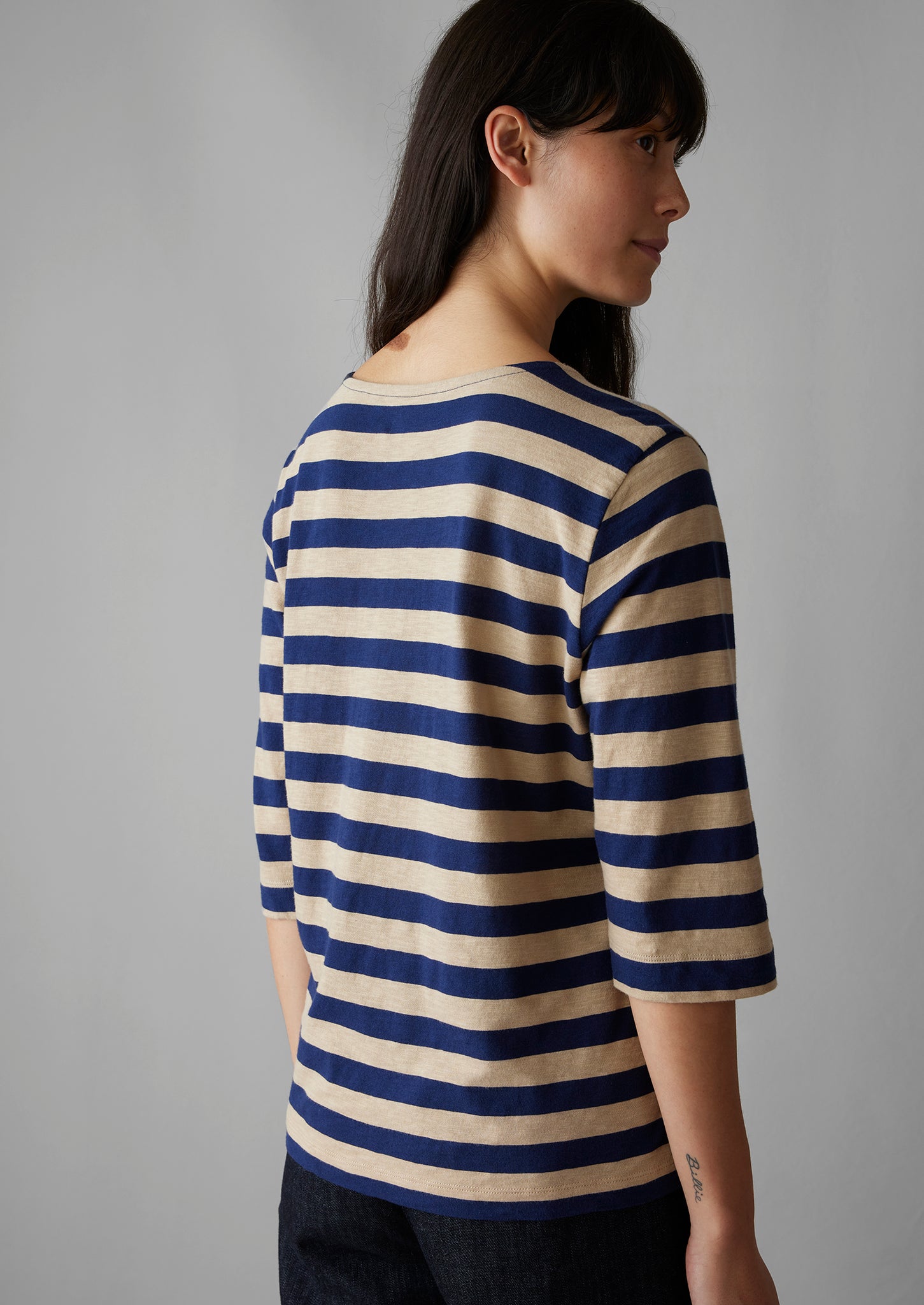 Bold Stripe Cotton Tee | Blue/Sand