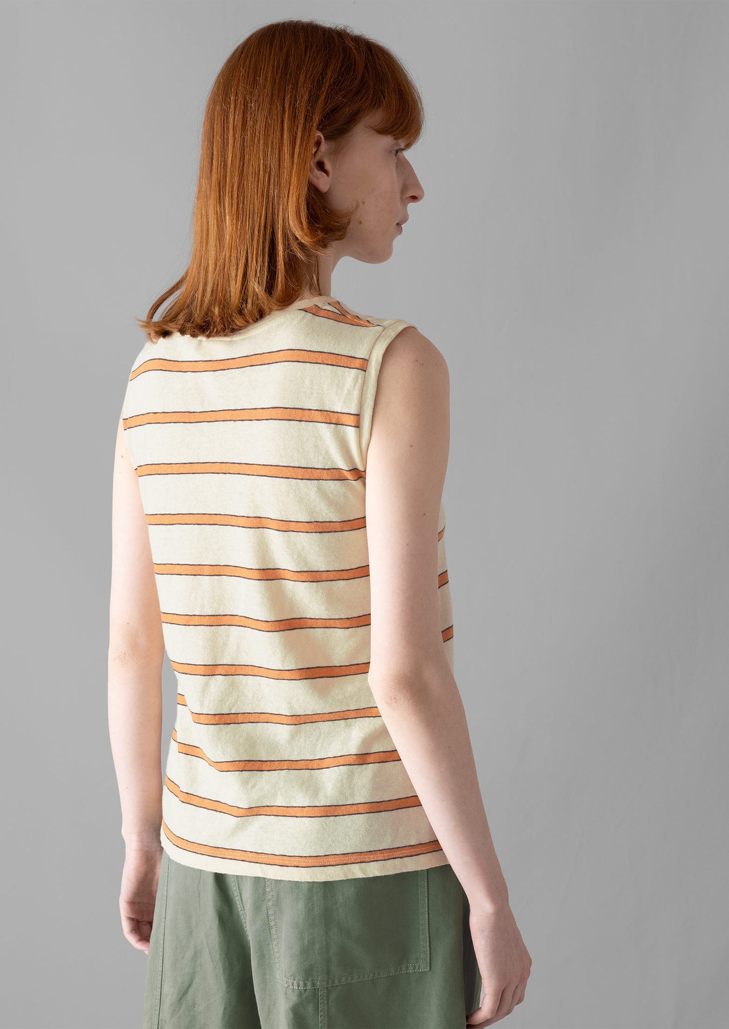 Cotton Linen Stripe Vest | Soft Mango/Milk