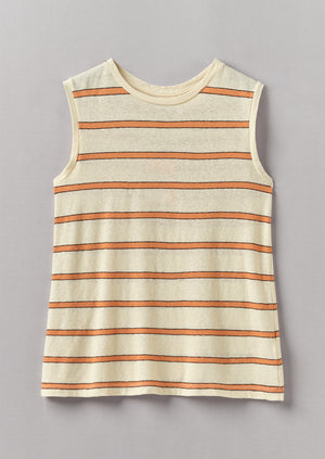 Cotton Linen Stripe Vest | Soft Mango/Milk