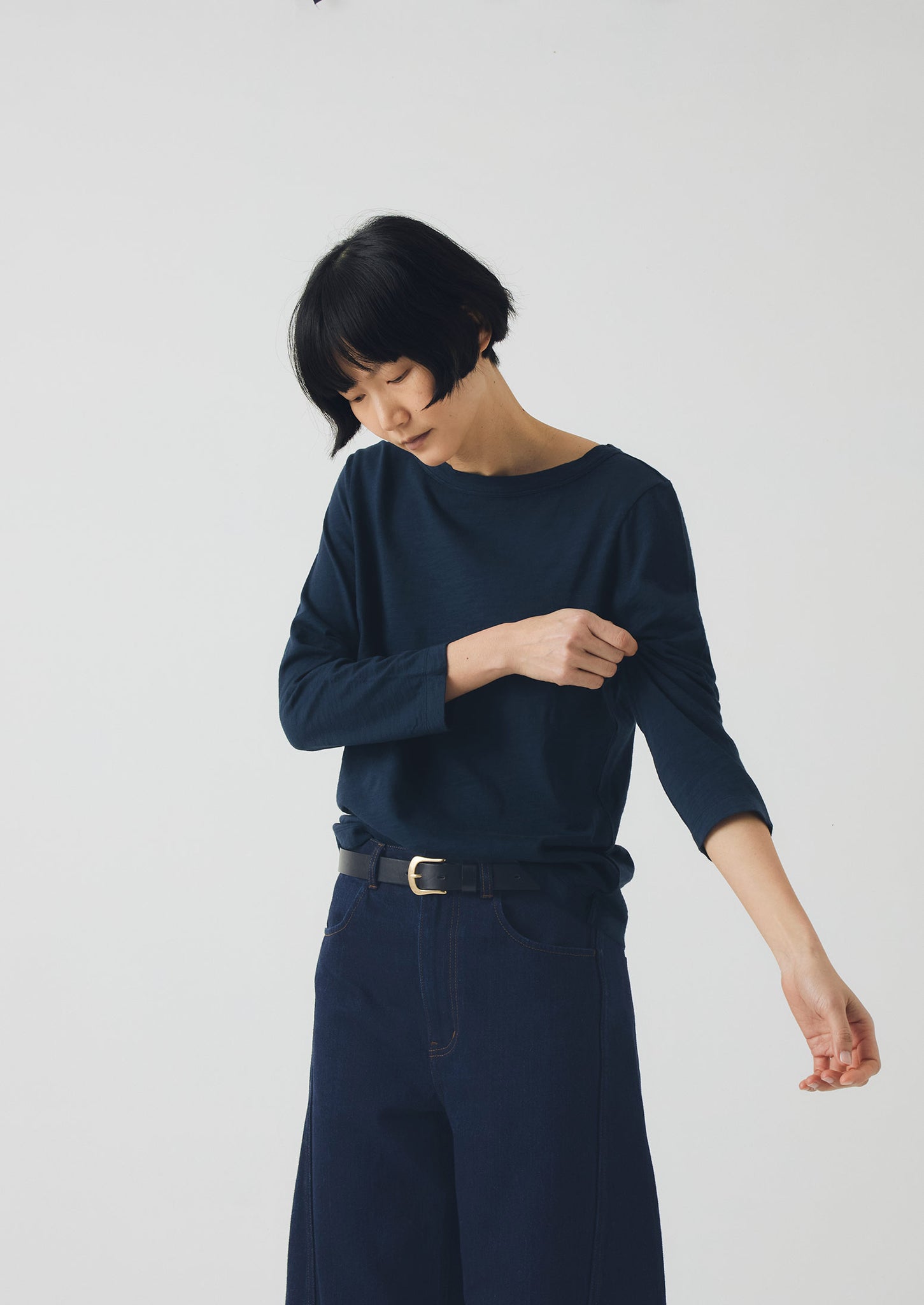 Lia Garment Dyed Boat Neck Tee | Dark Navy