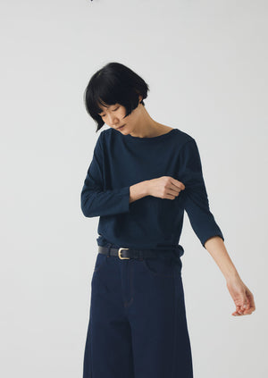 Lia Garment Dyed Boat Neck Tee | Dark Navy