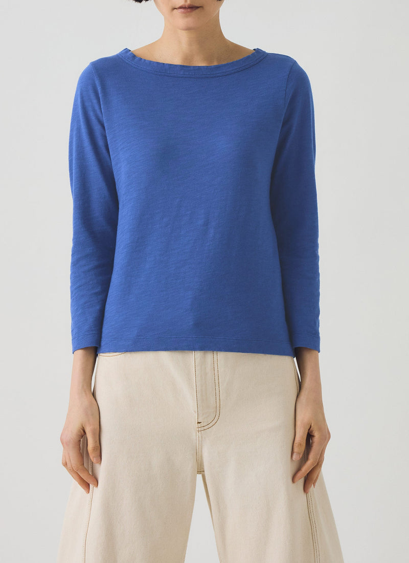 Lia Cotton Boat Neck Tee | Cobalt