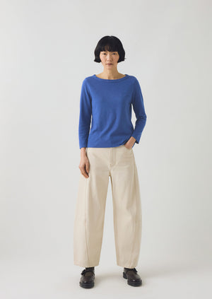 Lia Garment Dyed Boat Neck Tee | Cobalt