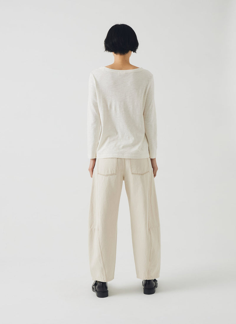 Lia Cotton Boat Neck Tee | Chalk