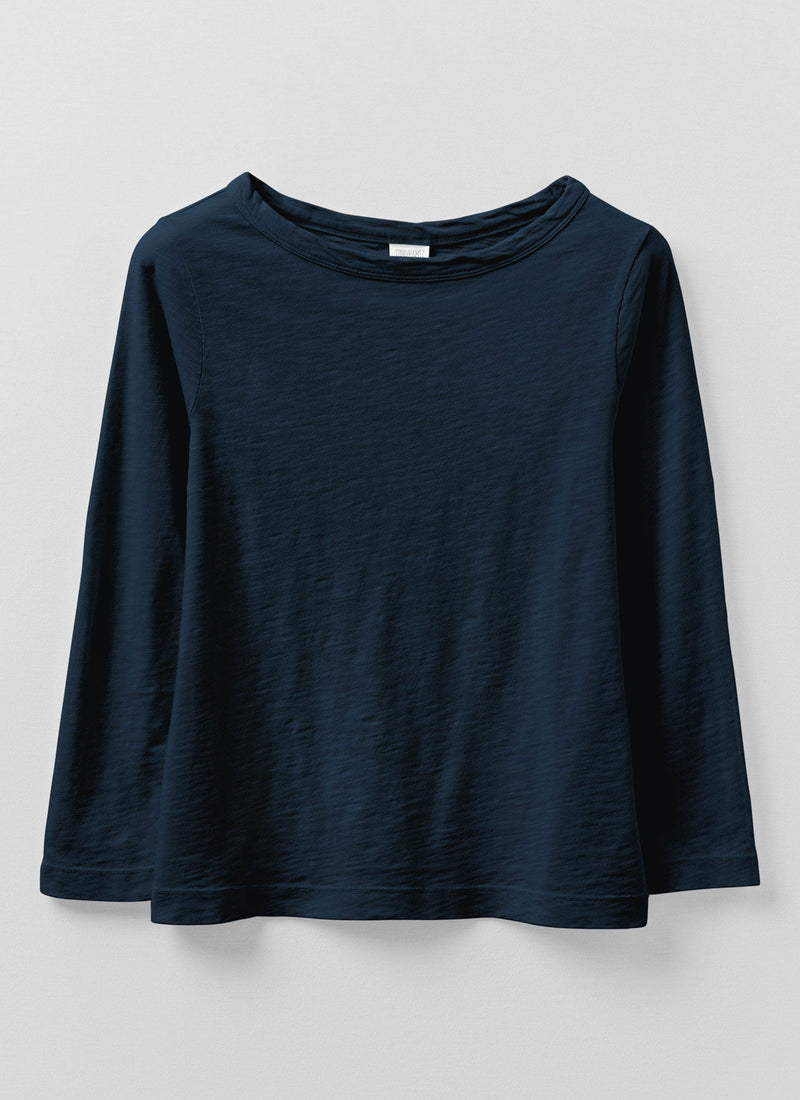 Lia Cotton Boat Neck Tee | Dark Navy
