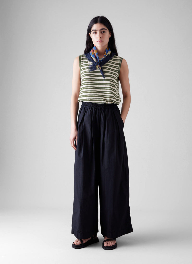 Stripe Sleeveless Tee | Dark Olive/Ecru