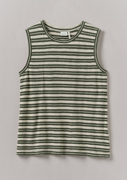Stripe Sleeveless Tee Dark Olive Ecru