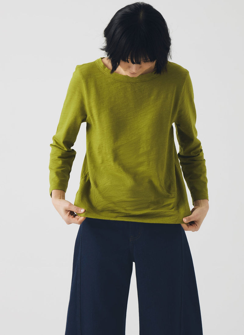 Lia Garment Dyed Boat Neck Tee | Pea Shoot