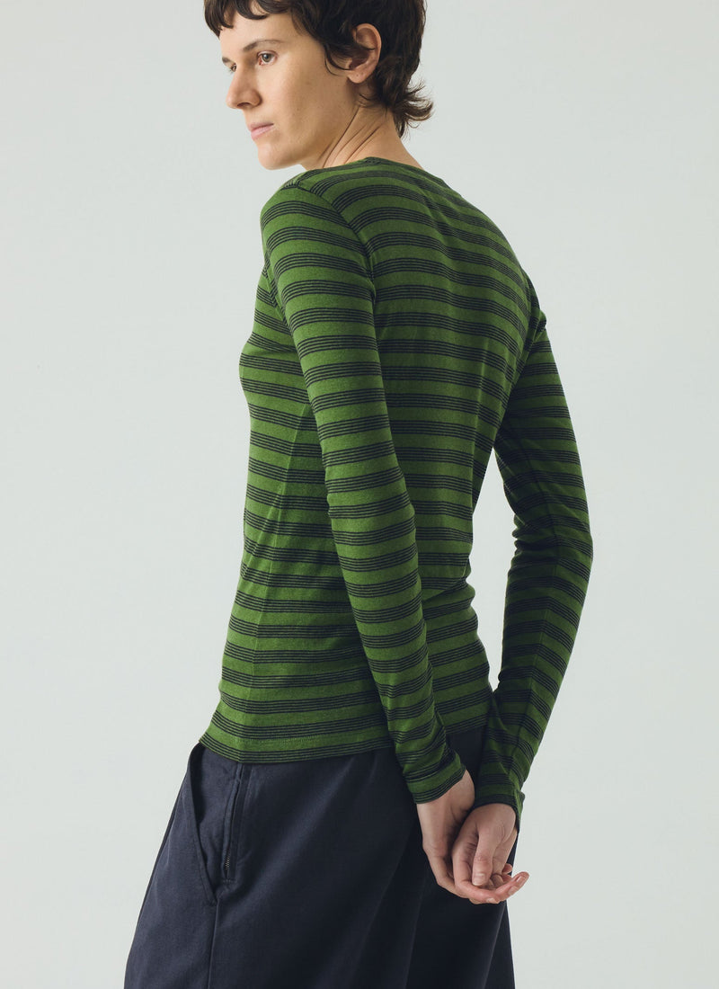 Agnes Stripe Wool Lyocell Tee | Peridot Green/Black