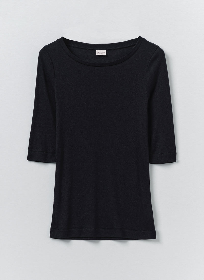 Wool Lyocell Scoop Neck Tee | Ink