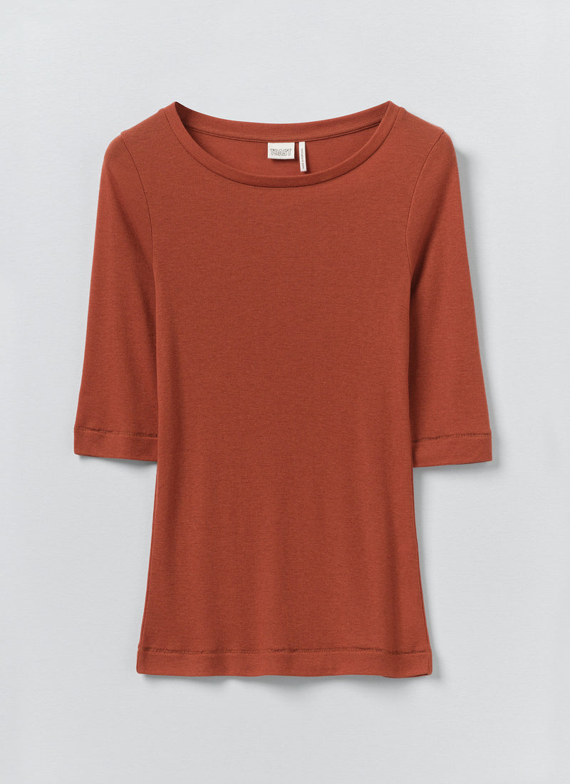 Wool Lyocell Scoop Neck Tee | Russet Brown