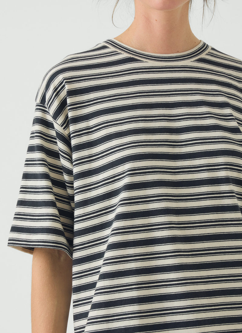 Stripe Cotton Short Sleeve Tee | Blue Graphite/Egret