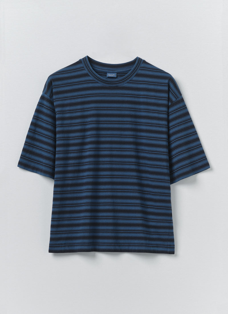 Stripe Cotton Short Sleeve Tee | Blue Graphite/Cobalt